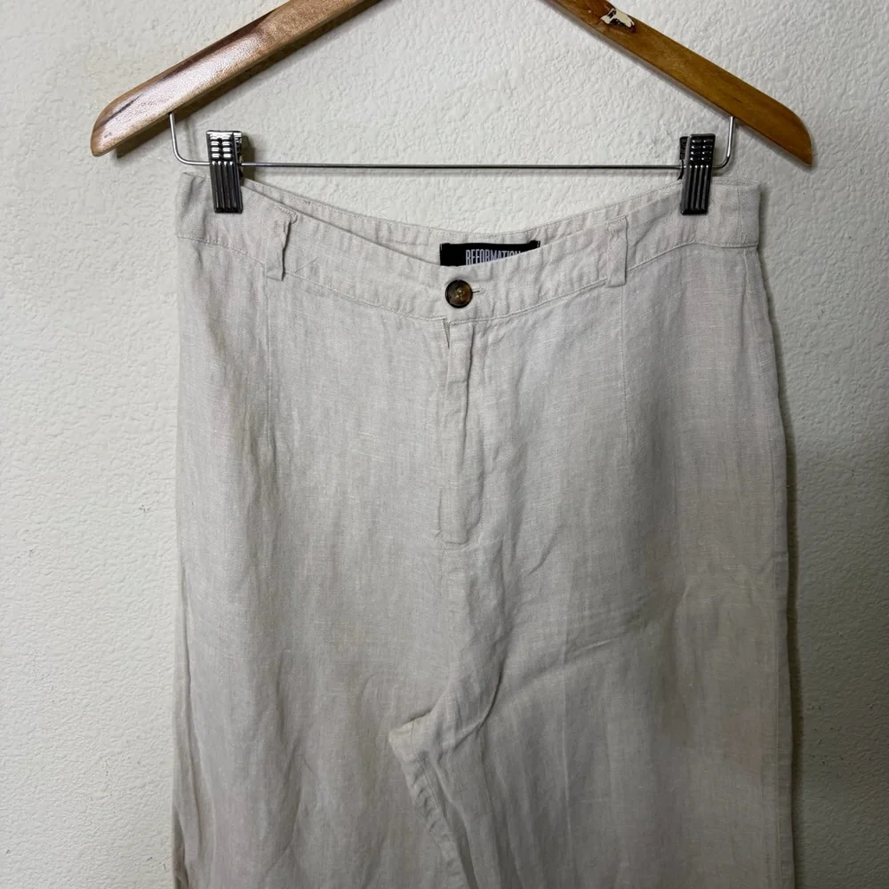 Reformation Beck Linen Pants Wide Leg Raw‎ Hem Women’s Size 8